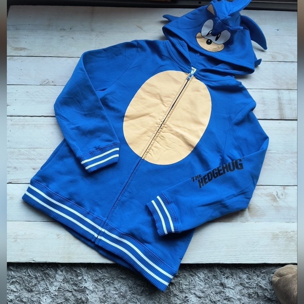 Sonic The Hedgehog Big Kids Zip Up Sweatshirt Jacket Costume With Mask Hood XL